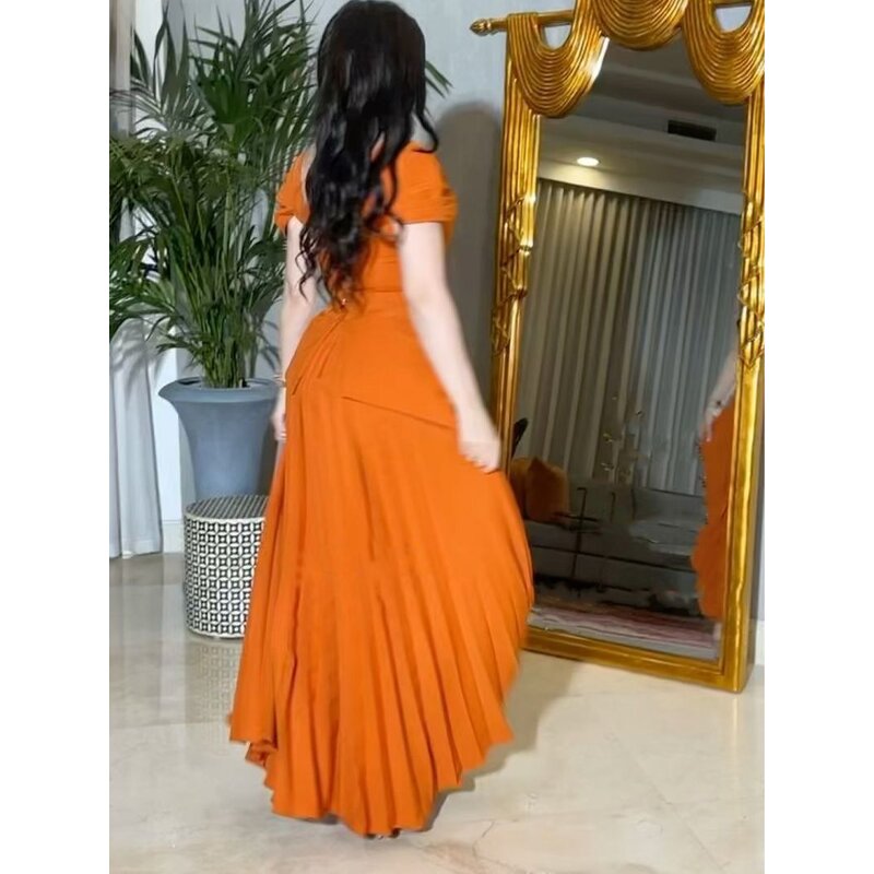 Abayas Kaftan Jumpsuit Manufacturer - Liu Ming Women Muslim Morocco Dubai Pleated Short Sleeve