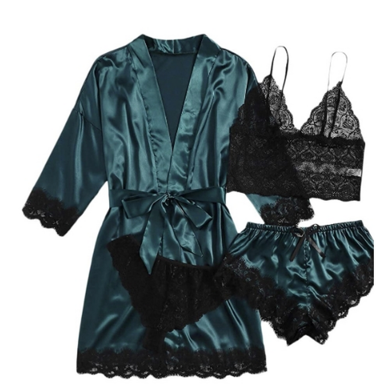 Pajama Set Manufacturer - Liu Ming 2025 Women Sleep Lounge Lace Satin Suspender 4 Piece