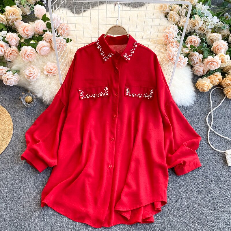 Retro Blouse Manufacturer - Liu Ming 2024 Women Loose Puff Sleeve Front Button Decoration