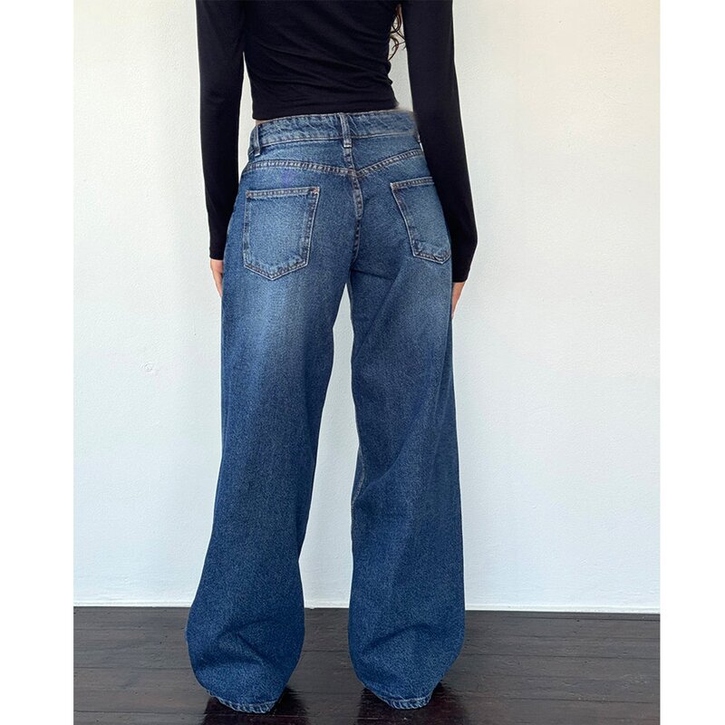 Denim Pants Manufacturer - 2025 Women Y2K Loose Straight Low Waist Button Pocket OEM ODM