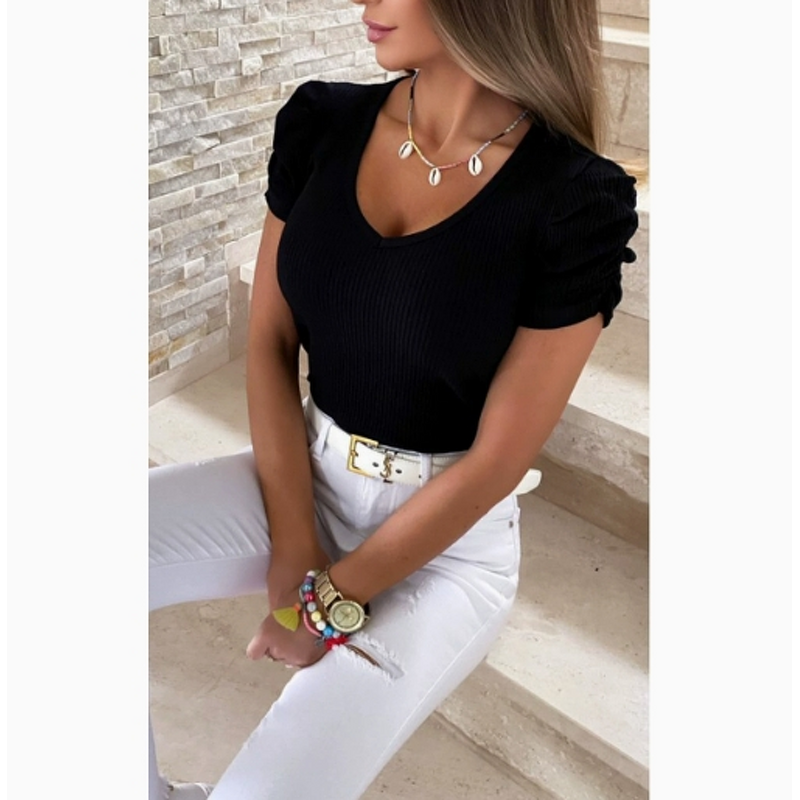 Casual T-Shirt Manufacturer - 2025 Women Summer Sexy Slim V-Neck Stretch Basic Tee