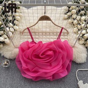 Tank Tops Manufacturer - Liu Ming 2024 Women Summer Sexy Sleeveless 3D Flowers Mesh Petals