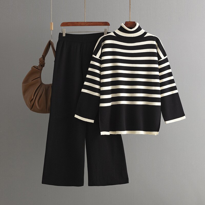 Women Two Piece Set Manufacturer - Liu Ming 2025 Autumn Winter Turtleneck Sweater + Straight Pants