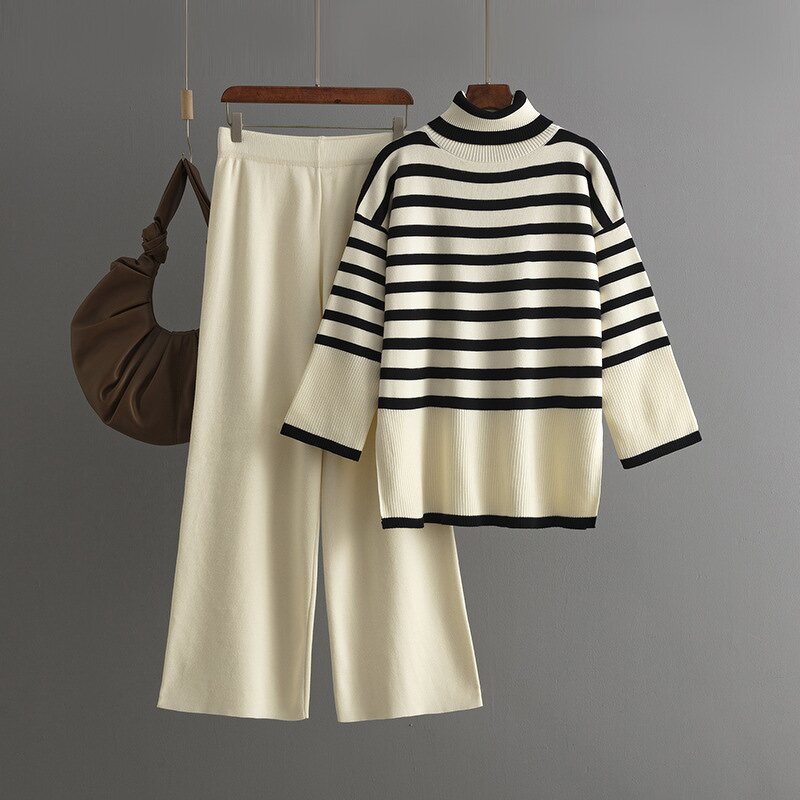 Women Two Piece Set Manufacturer - Liu Ming 2025 Autumn Winter Turtleneck Sweater + Straight Pants