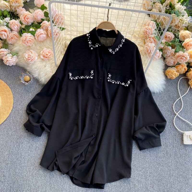 Retro Blouse Manufacturer - Liu Ming 2024 Women Loose Puff Sleeve Front Button Decoration