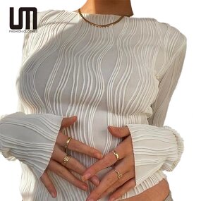 Basic Tee Tops Manufacturer - Liu Ming Y2K Women Casual Ruched Long Sleeve Skinny