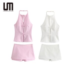 Women Two Piece Set Manufacturer - Liu Ming Custom Summer Camisole Tank Tops + Mini Skirts