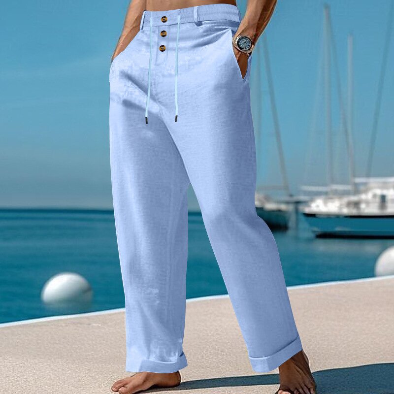 Linen Pants Manufacturer - Cheap Trending Men Summer Beach Loose Straight Breathable