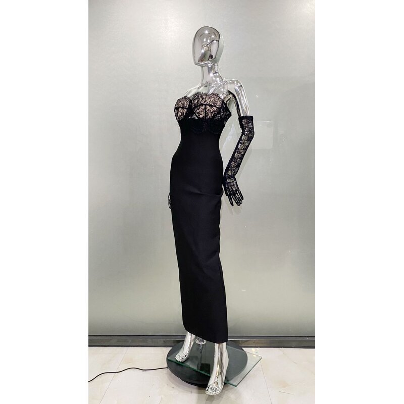 Ball Gown Manufacturer - Women Chic Vintage Floor-Length Lace Zipper Evening Formal Party