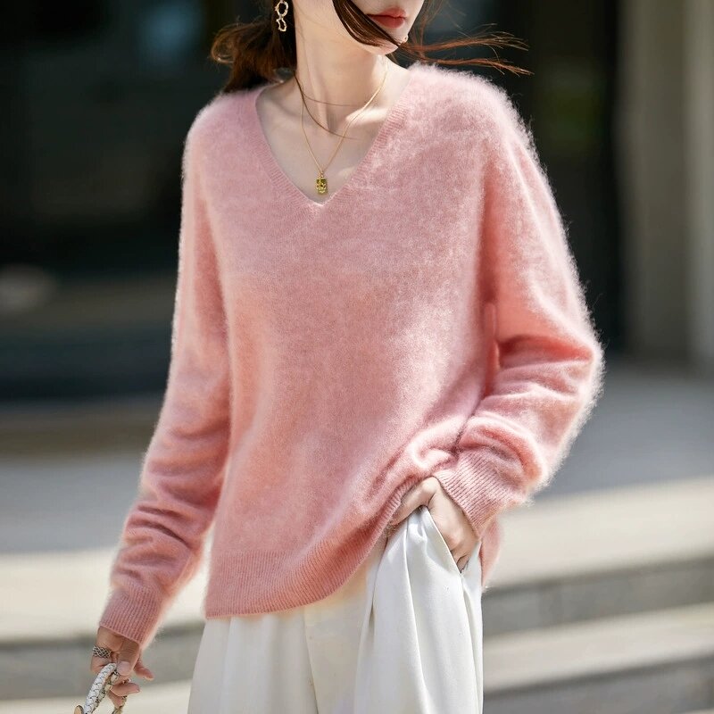 Knitwear Sweater Manufacturer - 2026 Women V-Neck Pullover Soft Oversized Casual Winter Thick
