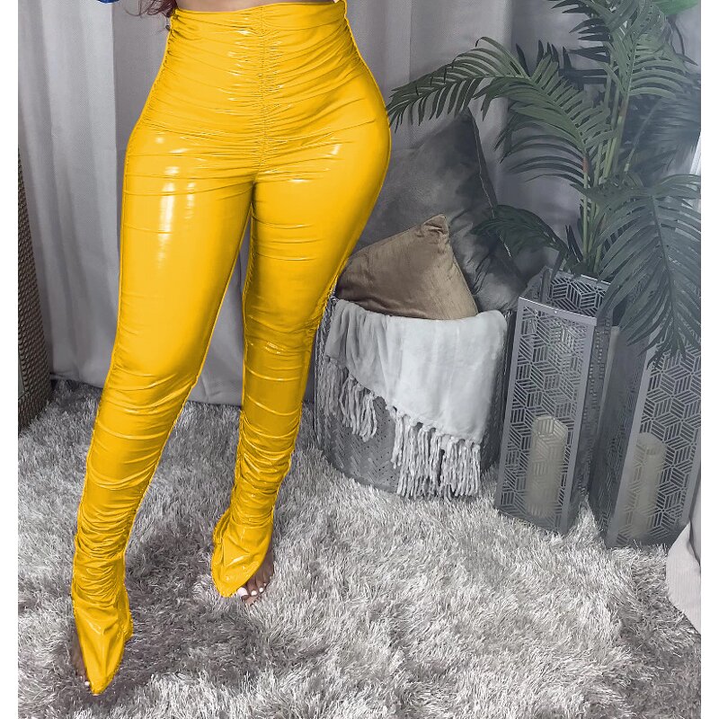 Leather Pants Manufacturer - Cheap Fall Winter Women Streetwear High Waist Stacked
