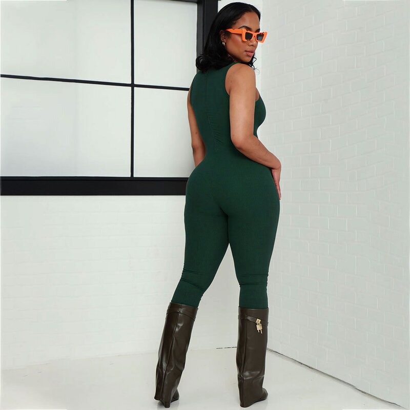 Rib Knitted Jumpsuits Manufacturer - 2025 Women Summer Sleeveless Romper Fitness Casual Solid