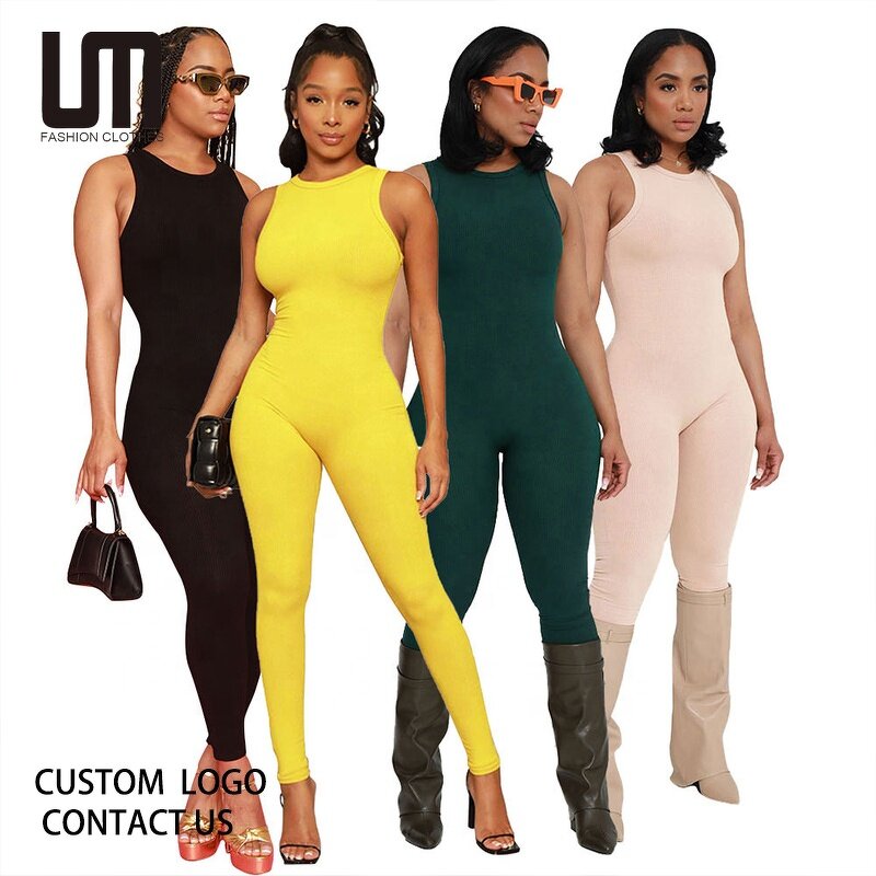 Rib Knitted Jumpsuits Manufacturer - 2025 Women Summer Sleeveless Romper Fitness Casual Solid