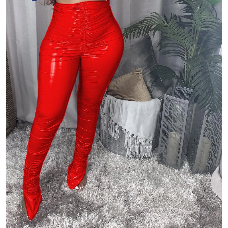 Leather Pants Manufacturer - Cheap Fall Winter Women Streetwear High Waist Stacked