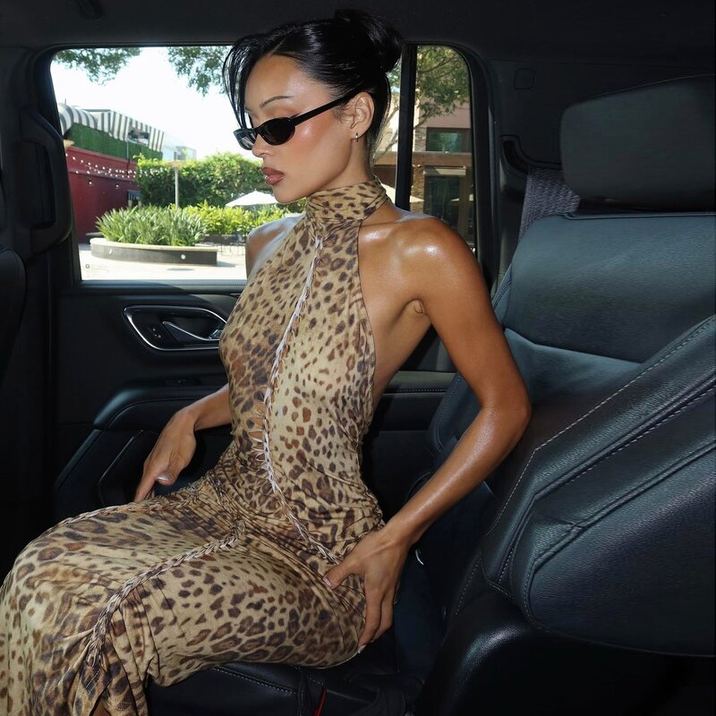 Maxi Dress Manufacturer - 2026 Halter Leopard Print Backless Club Evening Wear