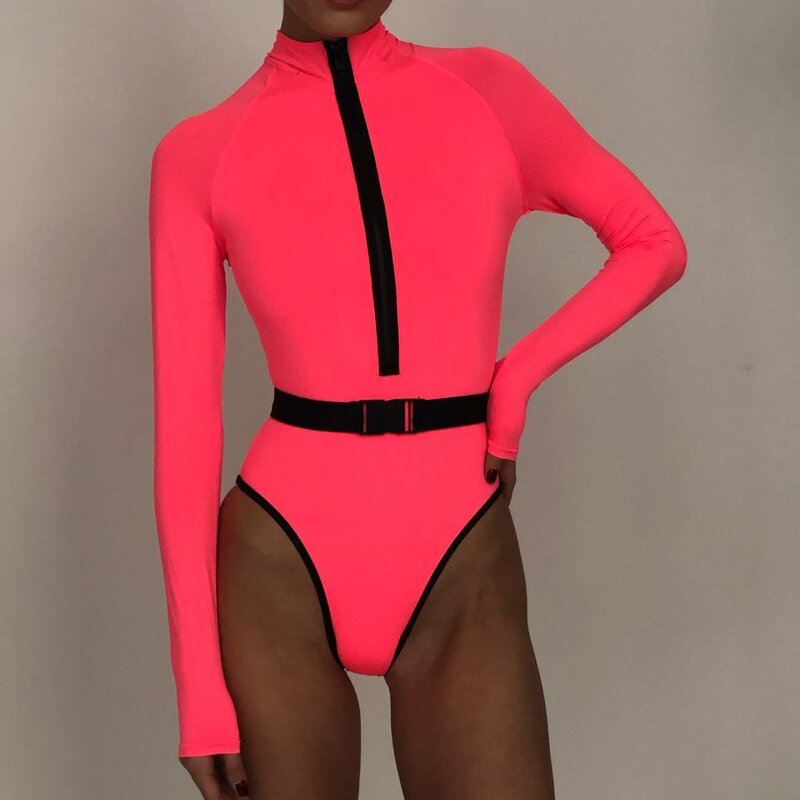 One Piece Swimsuit Manufacturer - Liu Ming Custom Logo Women Long Sleeve Surfing Swimwear Beachwear