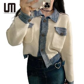 Knitted Cardigan Manufacturer - Liu Ming 2025 Women Autumn Patchwork Color Short Sweater