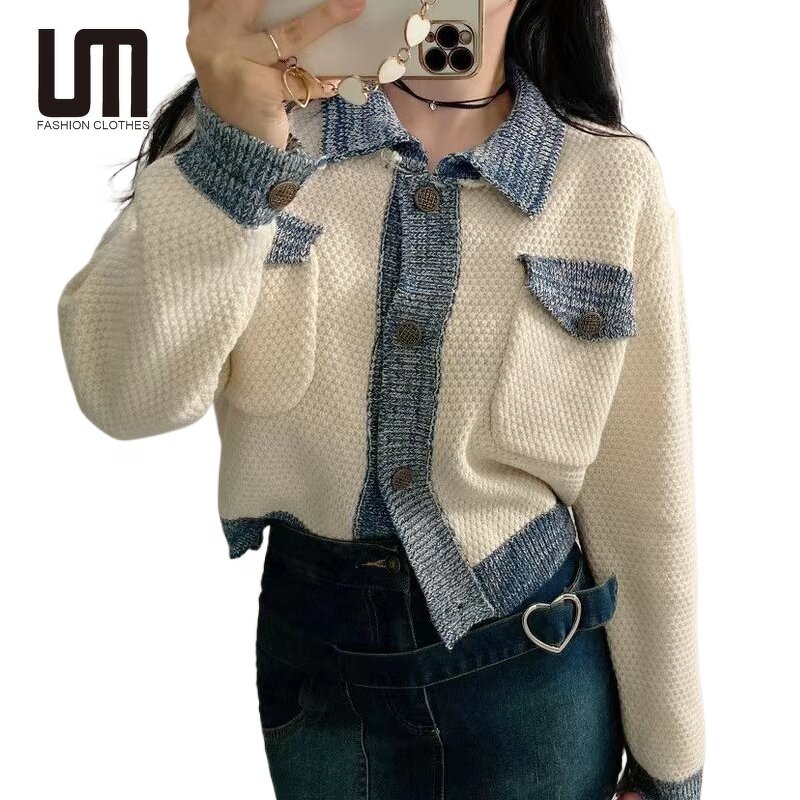Knitted Cardigan Manufacturer - Liu Ming 2025 Women Autumn Patchwork Color Short Sweater