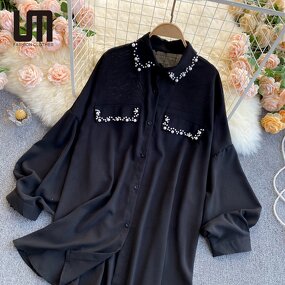 Retro Blouse Manufacturer - Liu Ming 2024 Women Loose Puff Sleeve Front Button Decoration