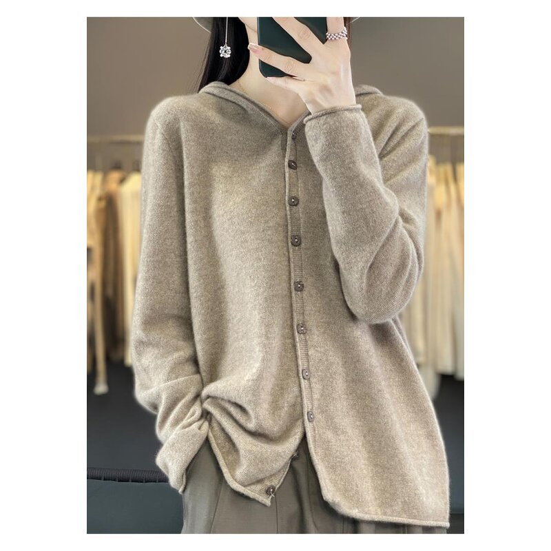 Hoodie Cardigan Manufacturer - Liu Ming 2025 Women Autumn Winter 100% Wool Loose Knitted