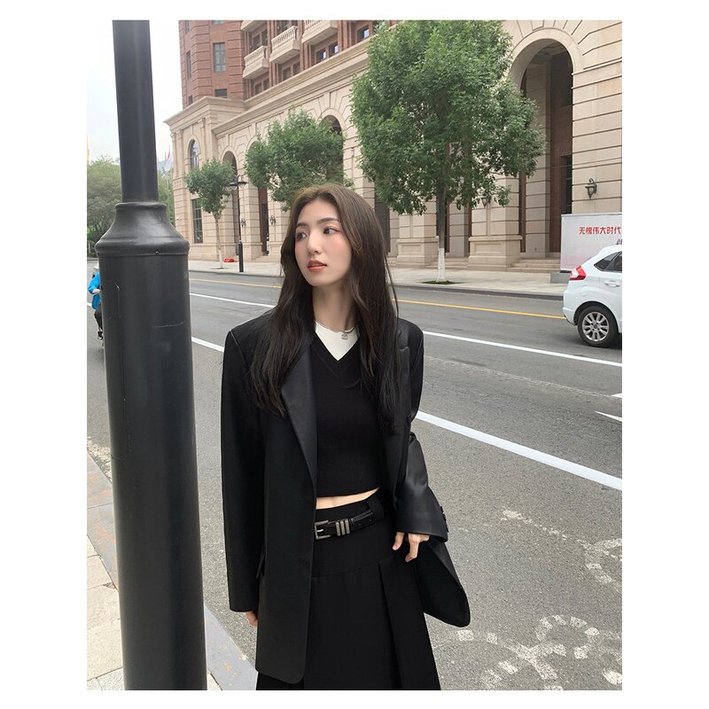 Leather Jacket Manufacturer - Liu Ming 2025 Women Korean Casual Long Sleeve Pu Blazers