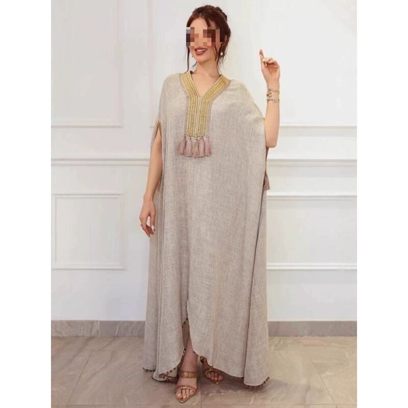 Abaya Dress Manufacturer - Middle Eastern Women Autumn Winter V-Neck Full Sleeves Loose Modest