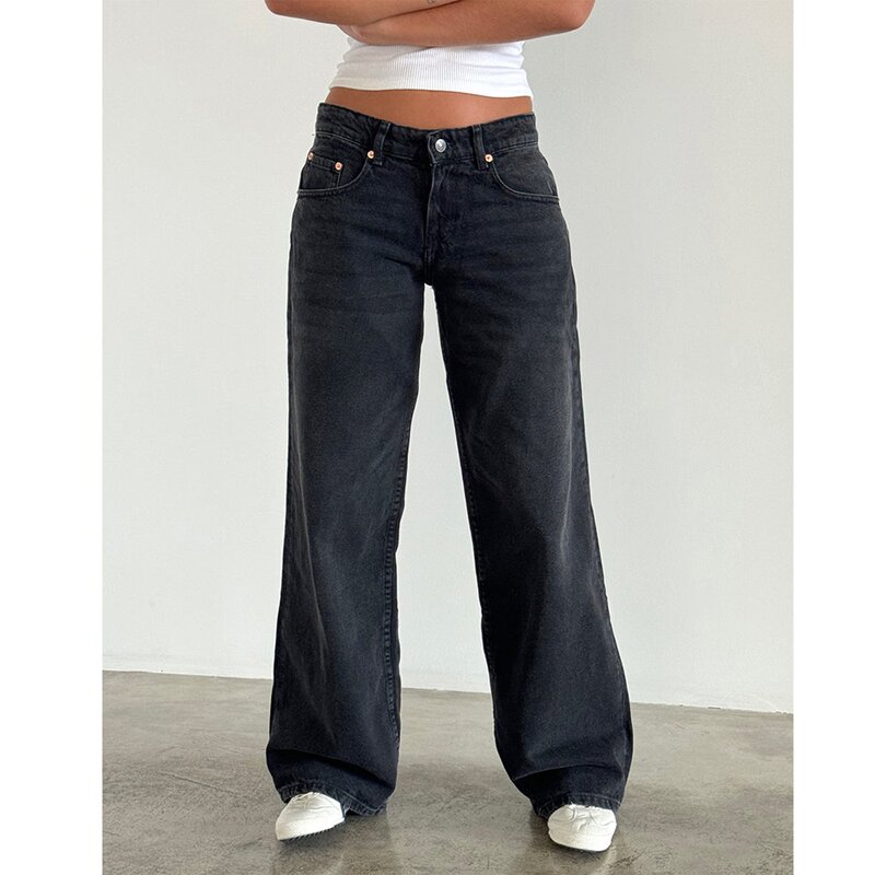 Denim Pants Manufacturer - 2025 Women Y2K Loose Straight Low Waist Button Pocket OEM ODM