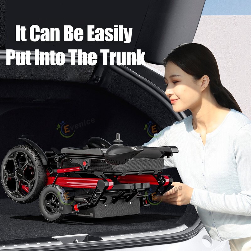 Electric Wheelchair Manufacturer - Ultra Light Aluminium Alloy Red 12A Lithium Battery Portable for Elderly