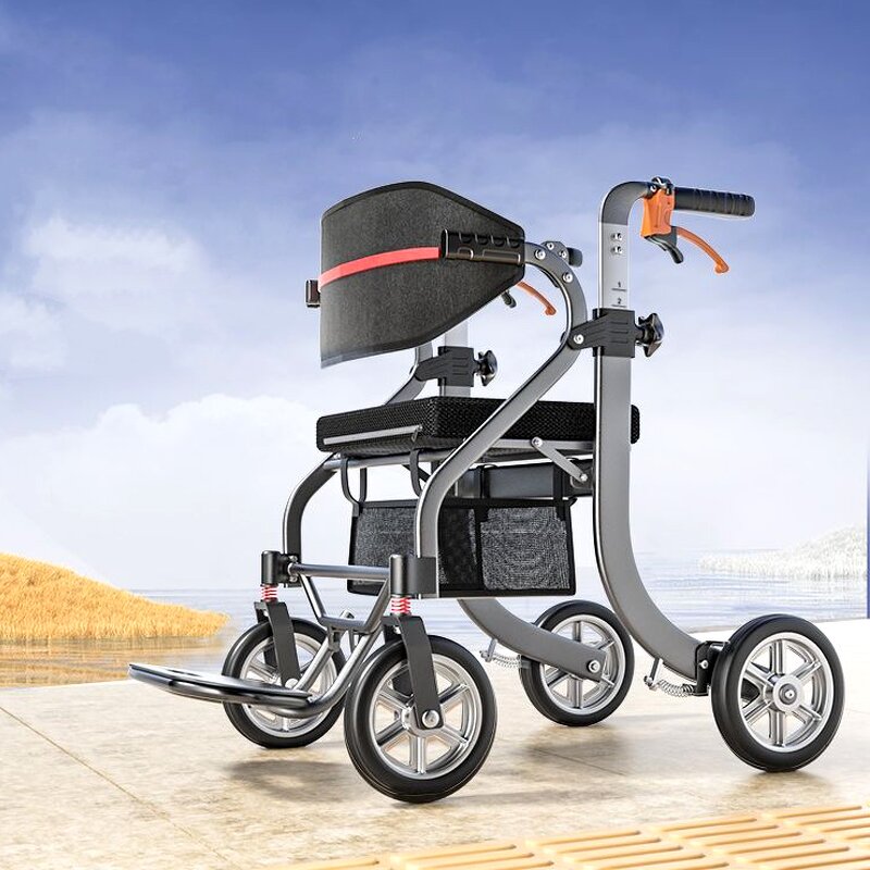 Walker Manufacturer - Outdoor Aluminum Alloy Elderly Driving Aid Fracture Stacked Multi-functional Four-wheel