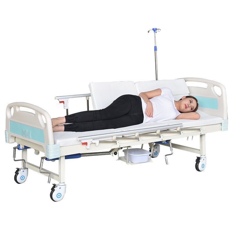 Nursing Bed Manufacturer - Multifunctional Turn-over Manual 3 Cranks Hospital Bed With Toilet