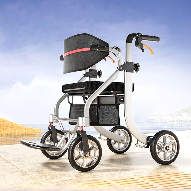 Walker Manufacturer - Outdoor Aluminum Alloy Elderly Driving Aid Fracture Stacked Multi-functional Four-wheel