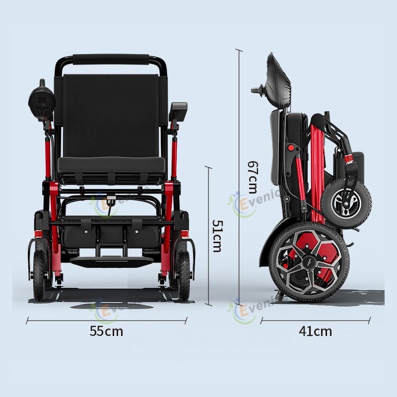 Electric Wheelchair Manufacturer - Ultra Light Aluminium Alloy Red 12A Lithium Battery Portable for Elderly