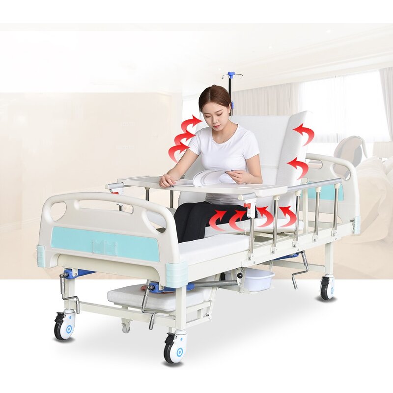Nursing Bed Manufacturer - Multifunctional Turn-over Manual 3 Cranks Hospital Bed With Toilet