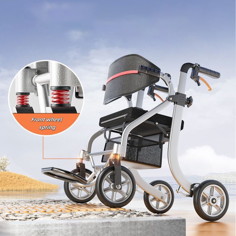 Walker Manufacturer - Outdoor Aluminum Alloy Elderly Driving Aid Fracture Stacked Multi-functional Four-wheel