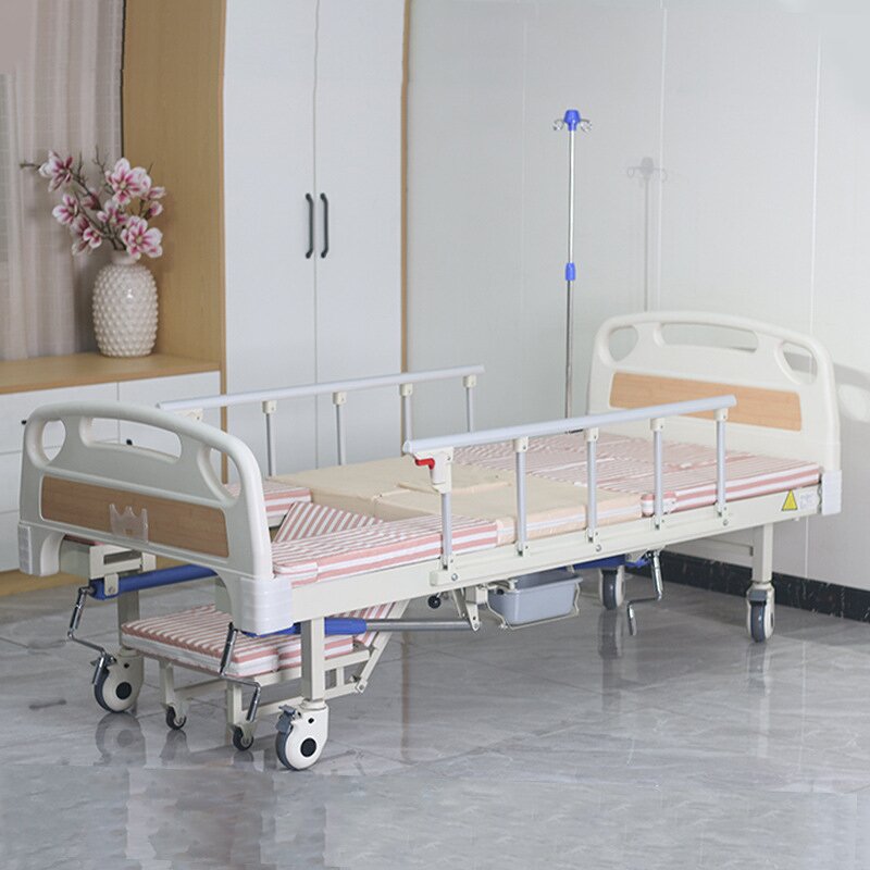 Nursing Bed Manufacturer - Multifunctional Turn-over Manual 3 Cranks Hospital Bed With Toilet