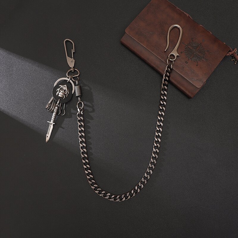 Waist Chain Manufacturer - Punk Alloy Knife Skull Versatile Jeans Leather Men