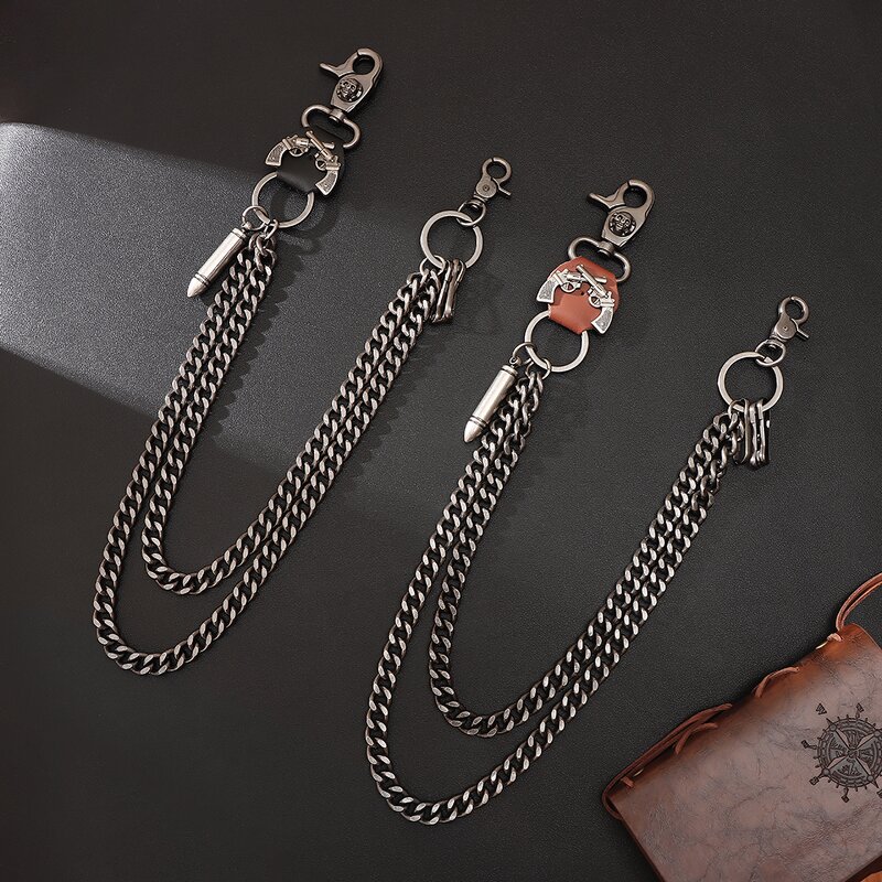 Waist Chain Manufacturer - Double Gun Bullet Metal Cow Leather Punk Cargo Pants