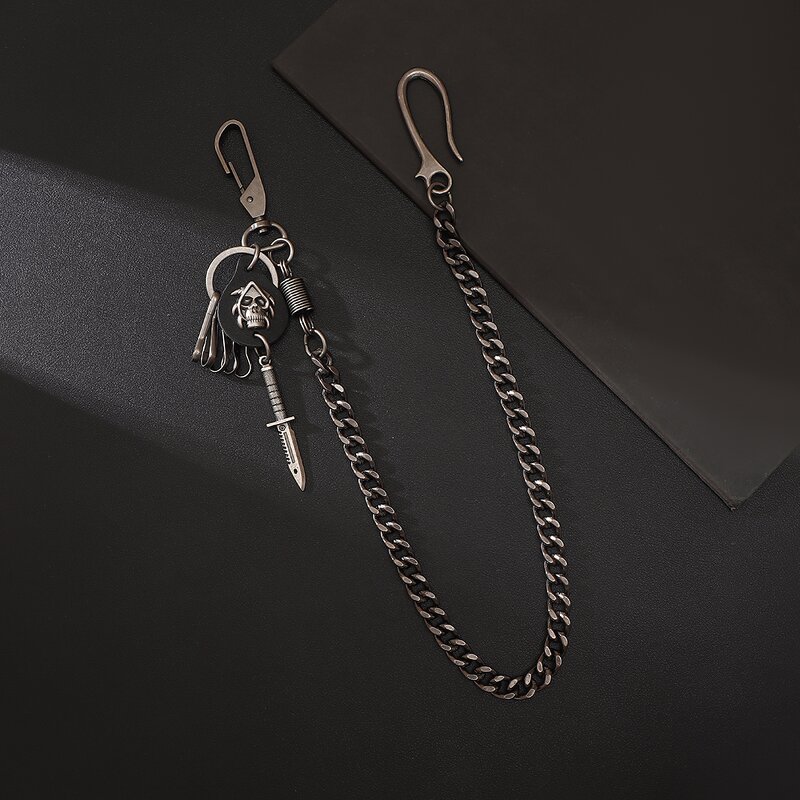 Waist Chain Manufacturer - Punk Alloy Knife Skull Versatile Jeans Leather Men