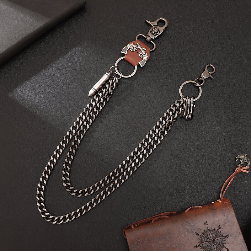 Waist Chain Manufacturer - Double Gun Bullet Metal Cow Leather Punk Cargo Pants