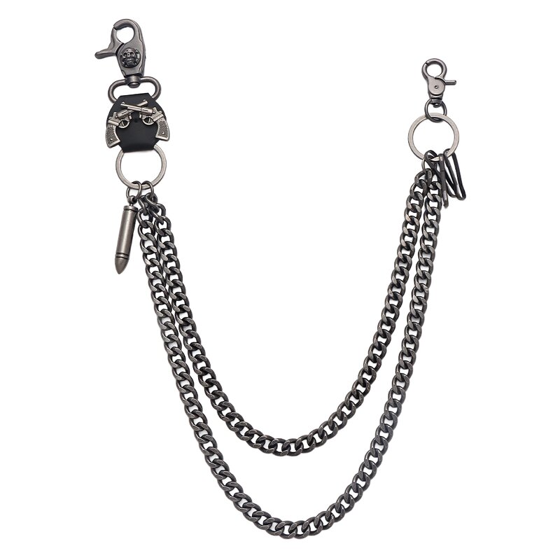 Waist Chain Manufacturer - Double Gun Bullet Metal Cow Leather Punk Cargo Pants