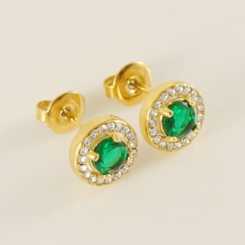 Stud Earrings Manufacturer - Stainless Steel Zircon Turquoise Multi-Color Women