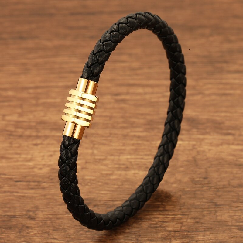 Men's Bracelet Manufacturer - Stainless Steel Leather Rope Woven Wristband