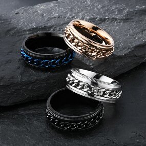Spinner Ring Manufacturer - Gold Black Embossed Rotating Cool Mens Jewelry