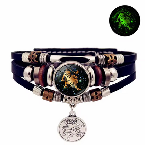 Hand Bracelet Manufacturer - Luminous Zodiac Punk Leather Hip-Hop Gift Unisex