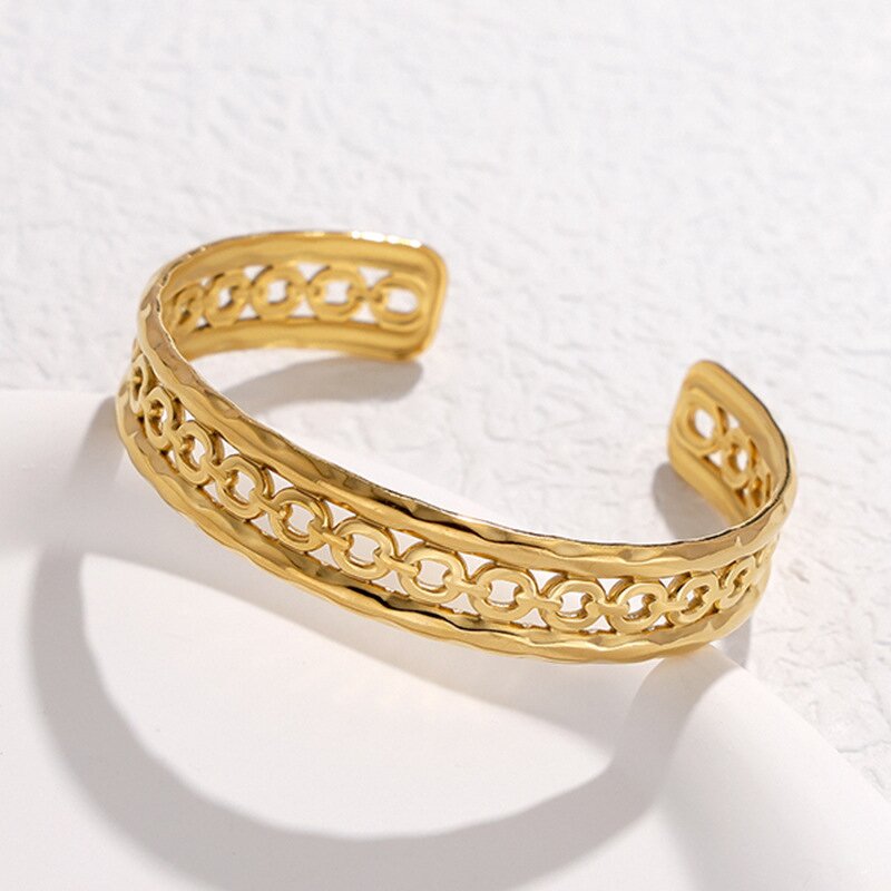 Bangle Bracelet Manufacturer - Gold Plated Stainless Steel Punk Hollow Waterproof