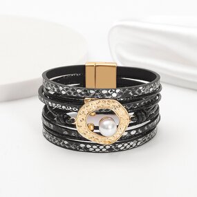 Rhinestone Bracelet Manufacturer - Hand-woven Leather Cord Magnet Clasp Women