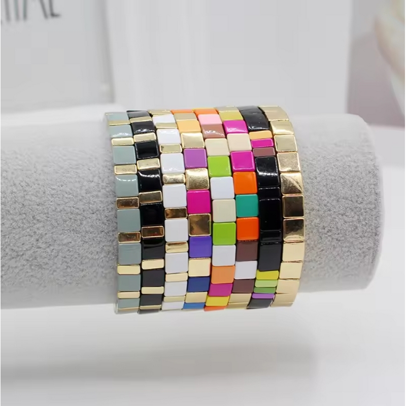 Elastic Bracelet Manufacturer - Gold Plated Tila Beads Bohemia Style Cute