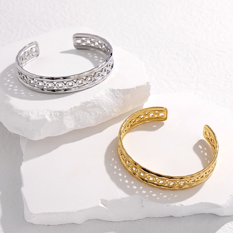 Bangle Bracelet Manufacturer - Gold Plated Stainless Steel Punk Hollow Waterproof
