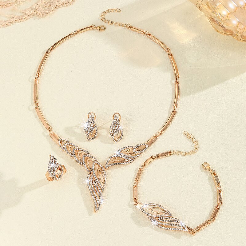 Jewelry Set Manufacturer - 5Pcs Wing Bridal Arab Diamond Earring Necklace Wedding