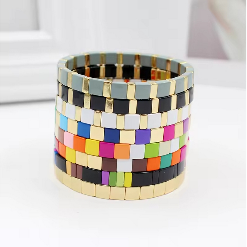 Elastic Bracelet Manufacturer - Gold Plated Tila Beads Bohemia Style Cute